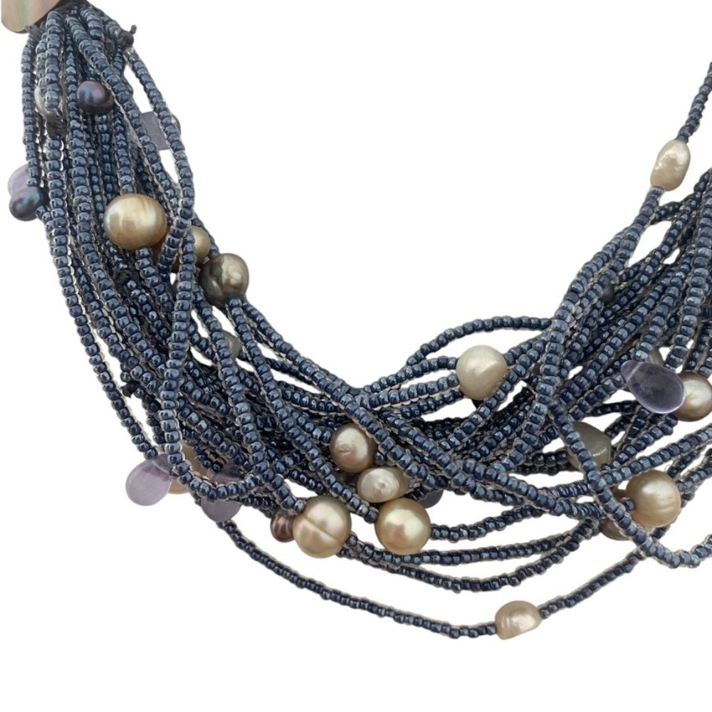Vintage Tanner Chucnky multistrand necklace with freshwater pearls blue Iconic - Picture 8 of 16